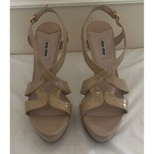 MIU MIU Nude Patent Leather Platform Sandals Size: 39.5/ 9.5 Made in Italy